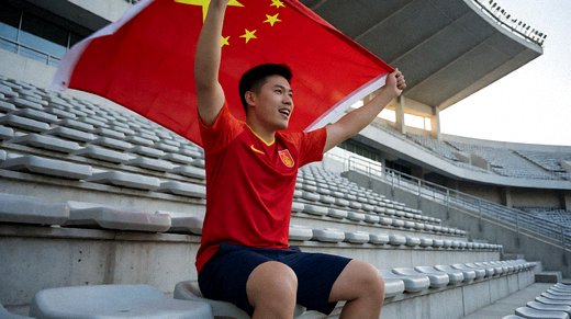 体育场看台上球迷挥舞旗帜为球队加油